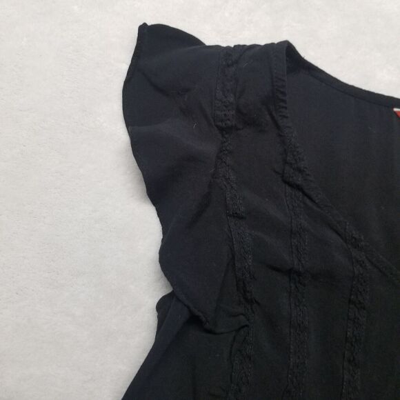 ModCloth Medium Top V Neck Black Flutter Retro Ruffle Whimsigoth Witchy Gothic - Picture 4 of 10